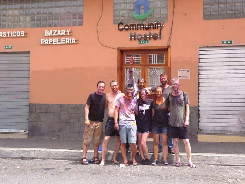 Tourists in front of the Community Hostel.