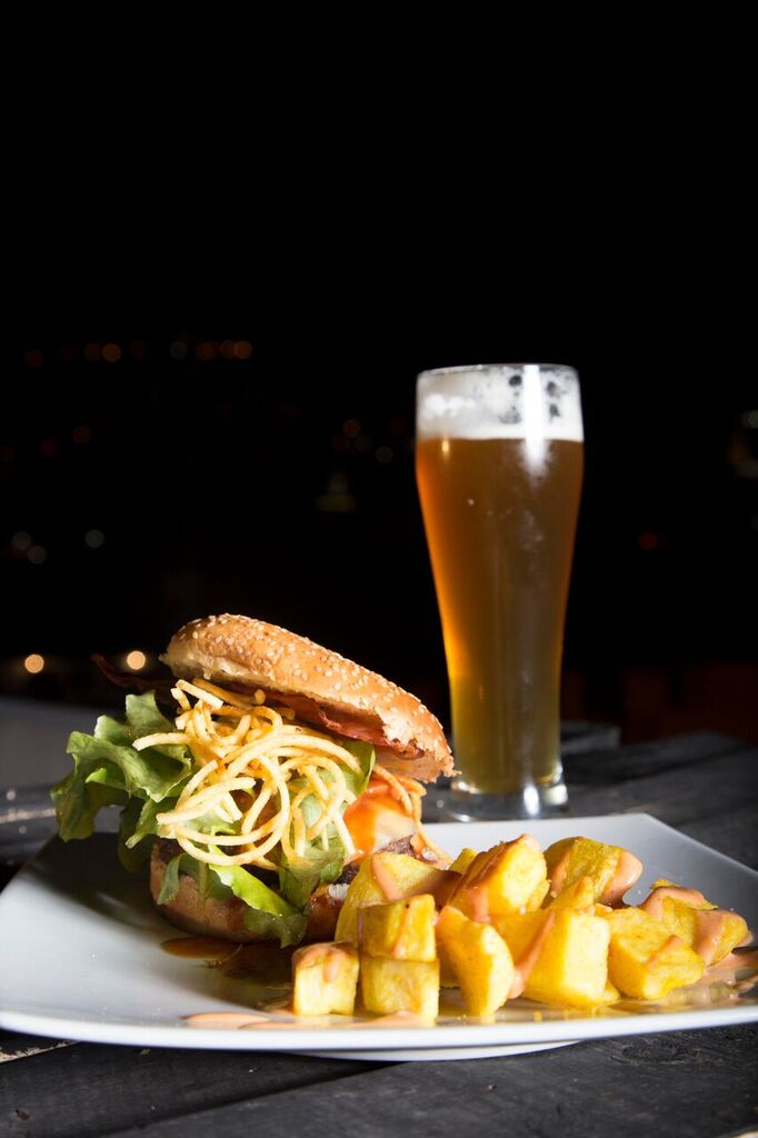 Burger and beer.