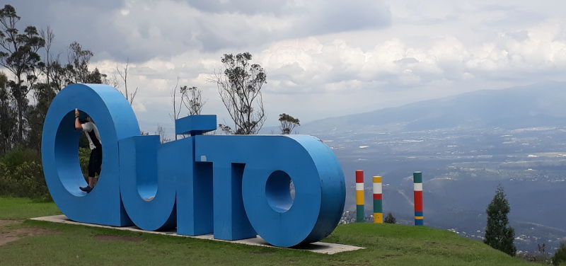Sign of Quito in the Guangüiltagua Metropolitan Park Quito.